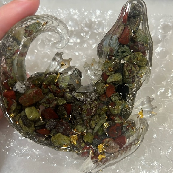 Dragon Bloodstone Gemstone and Gold Flake Dragon Resin Figurine - Picture 6 of 7